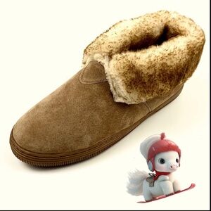 Lamo Womens Tan Suede Faux Fur Lined Cuffed Slippers Size 8